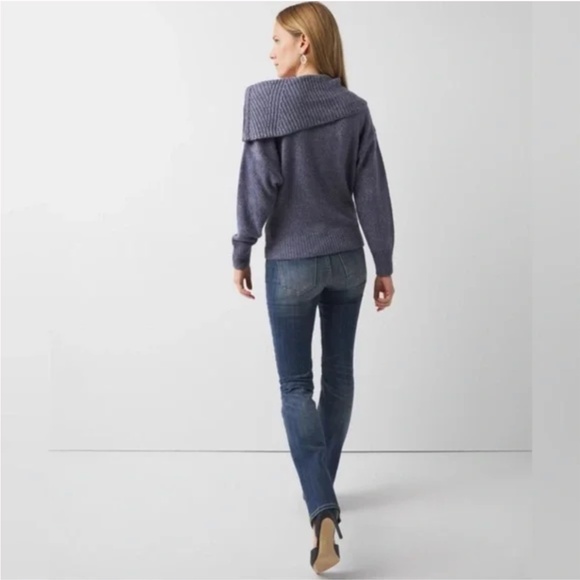 White House Black Market Sparkly Shimmer Zip Neck Dolman Sleeve‎ Sweater - Picture 5 of 16